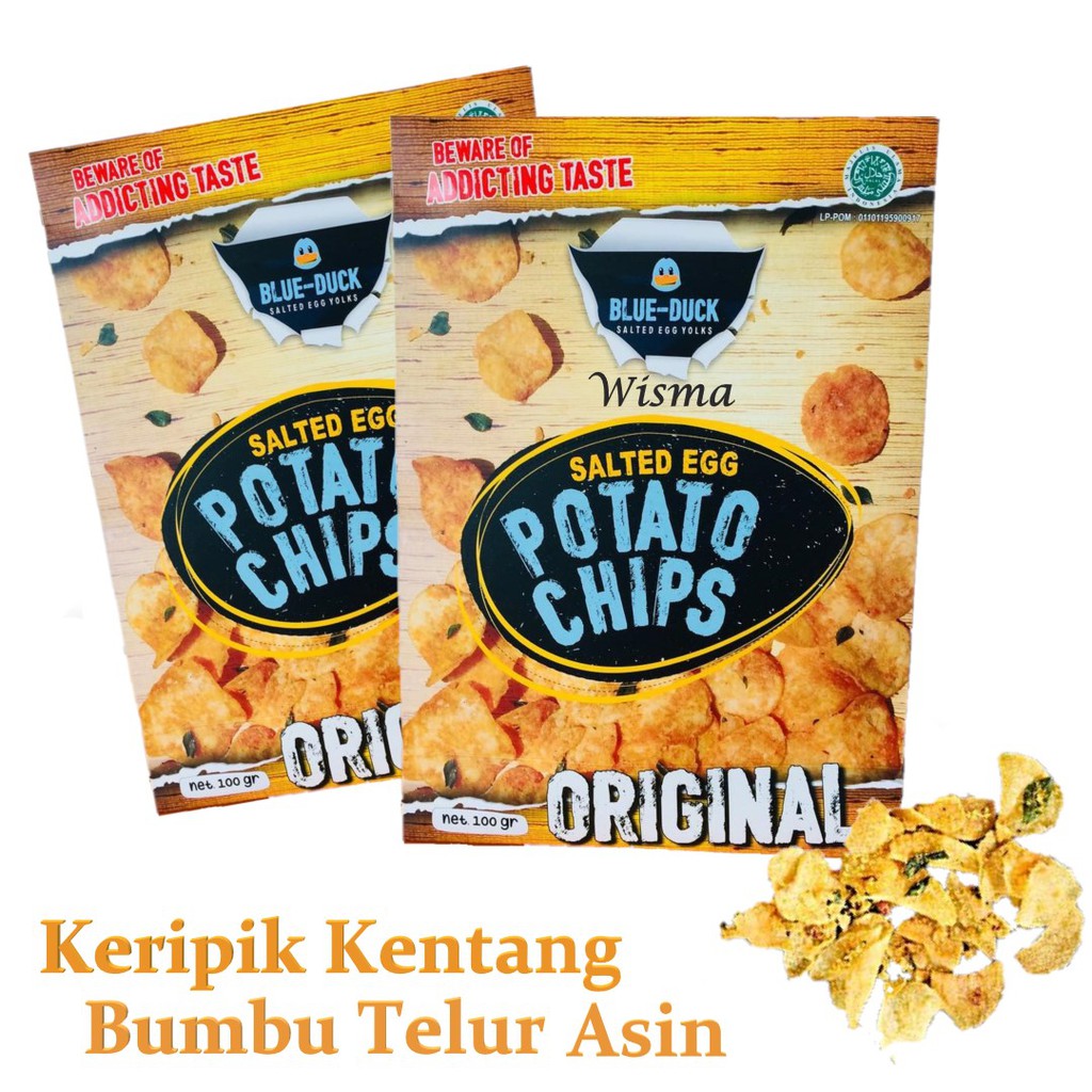 

Blue Duck Salted Egg Potato Chips - Keripik Kentang Telur Asin - 100gr