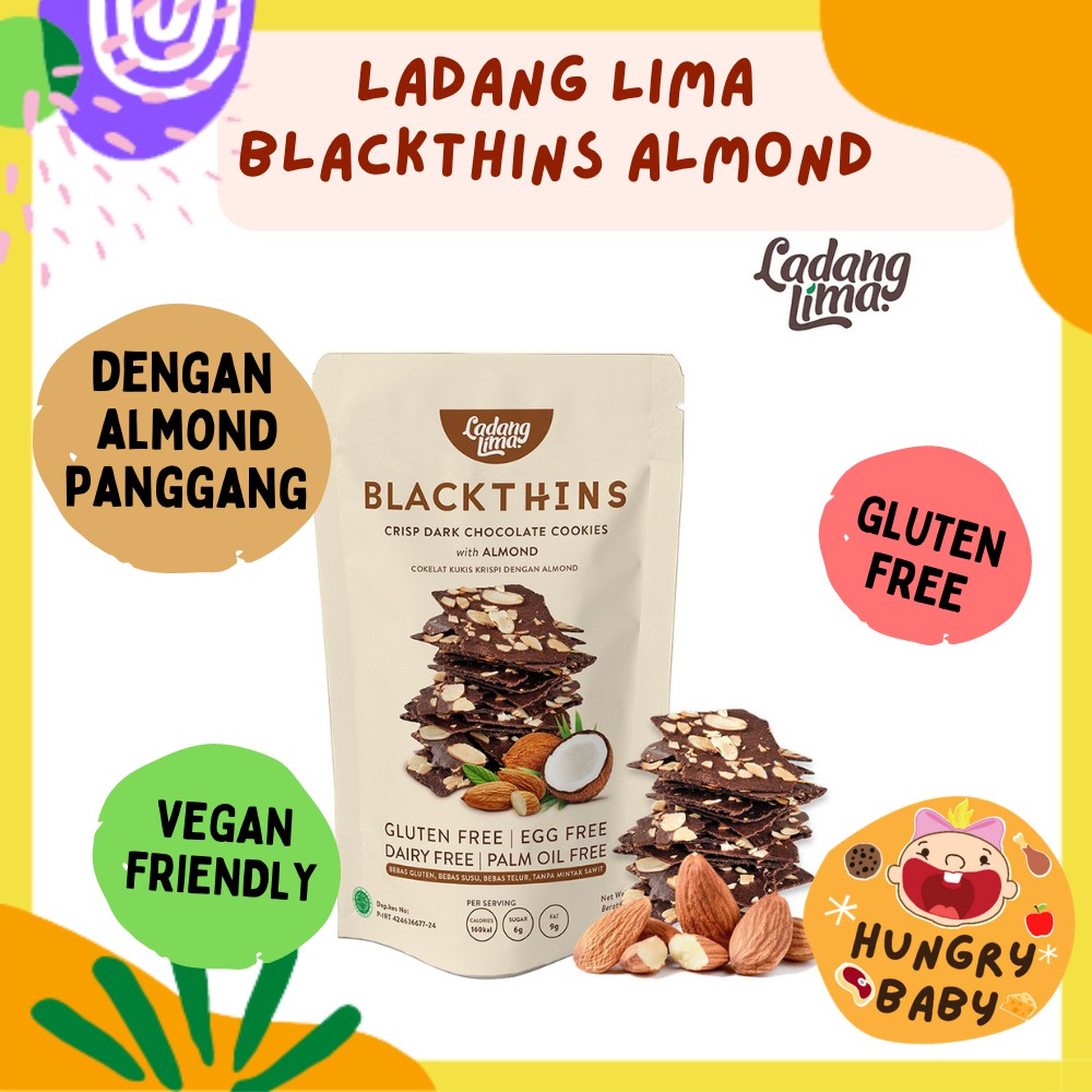 Ladang Lima Blackthins Cookies 100 gram / Black Thins Crisp Almond 100 g / Snack Cemilan Sehat