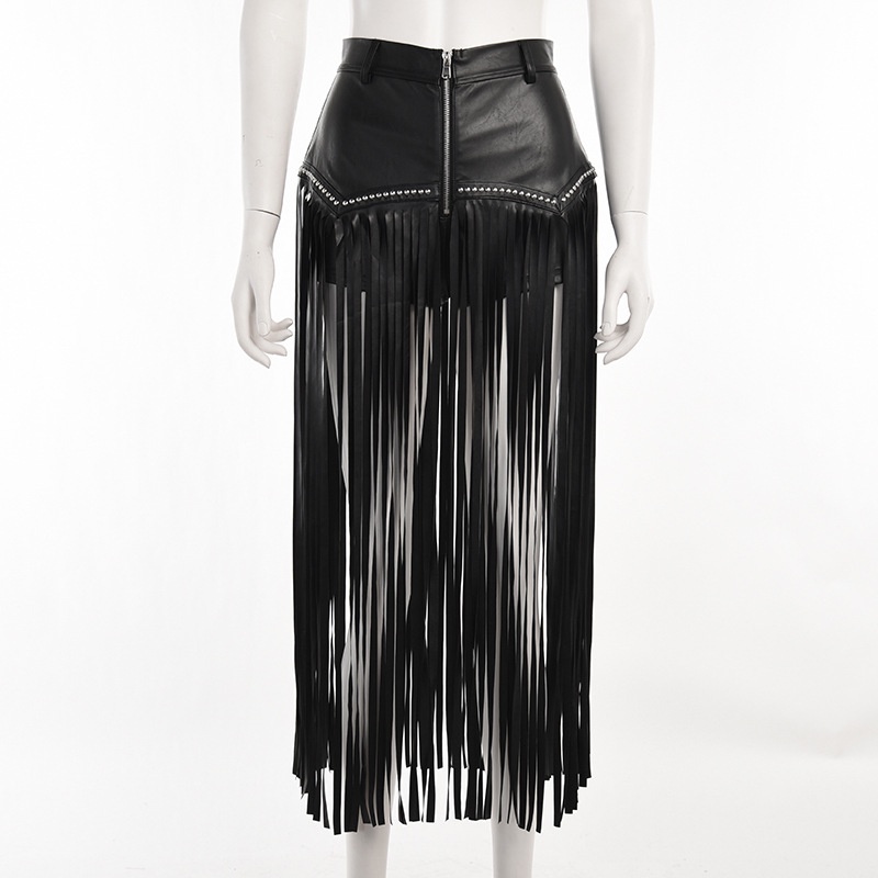 Gothic Women Tassel Pants Leather Skirt 8473 (S/M/L)