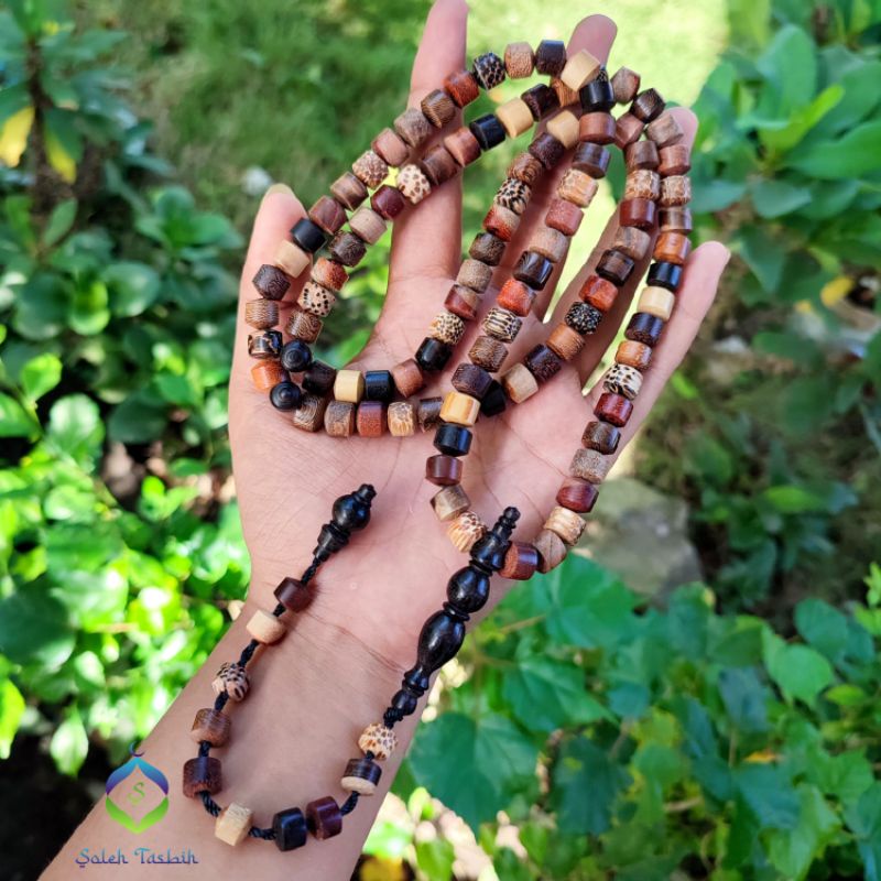 Tasbih Kombinasi 12 Kayu Nusantara Motif Bulat Dan Tabung_COD