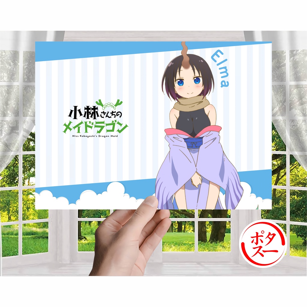 Koleksi Poster Anime Kobayashi-san Chi no Maid Dragon - Kobayashi Tohru Kanna Elma Lucoa - Size A4+-Elma A