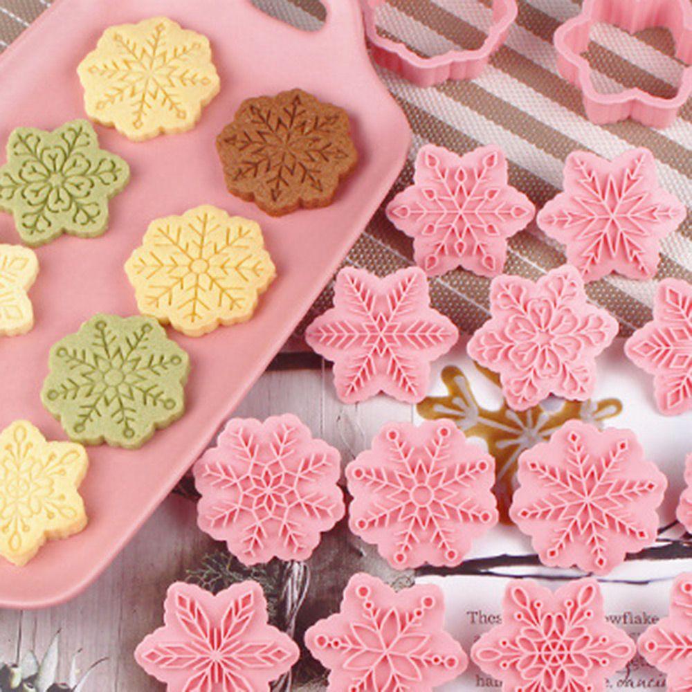 Top 9pcs/set Alat Kue Snowflake 3D Santa Claus Plastik Cookie Cutter