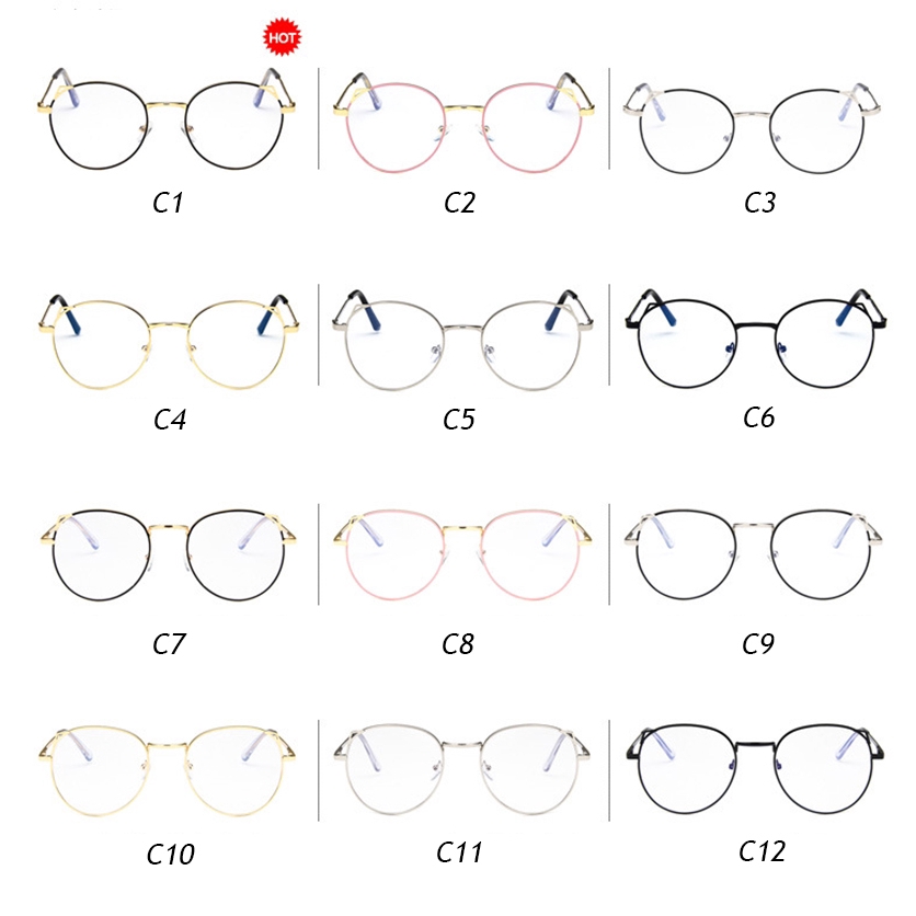 (YUZHU) Kacamata Bulat Korea Bingkai Logam Kacamata Wanita Kacamata Pria