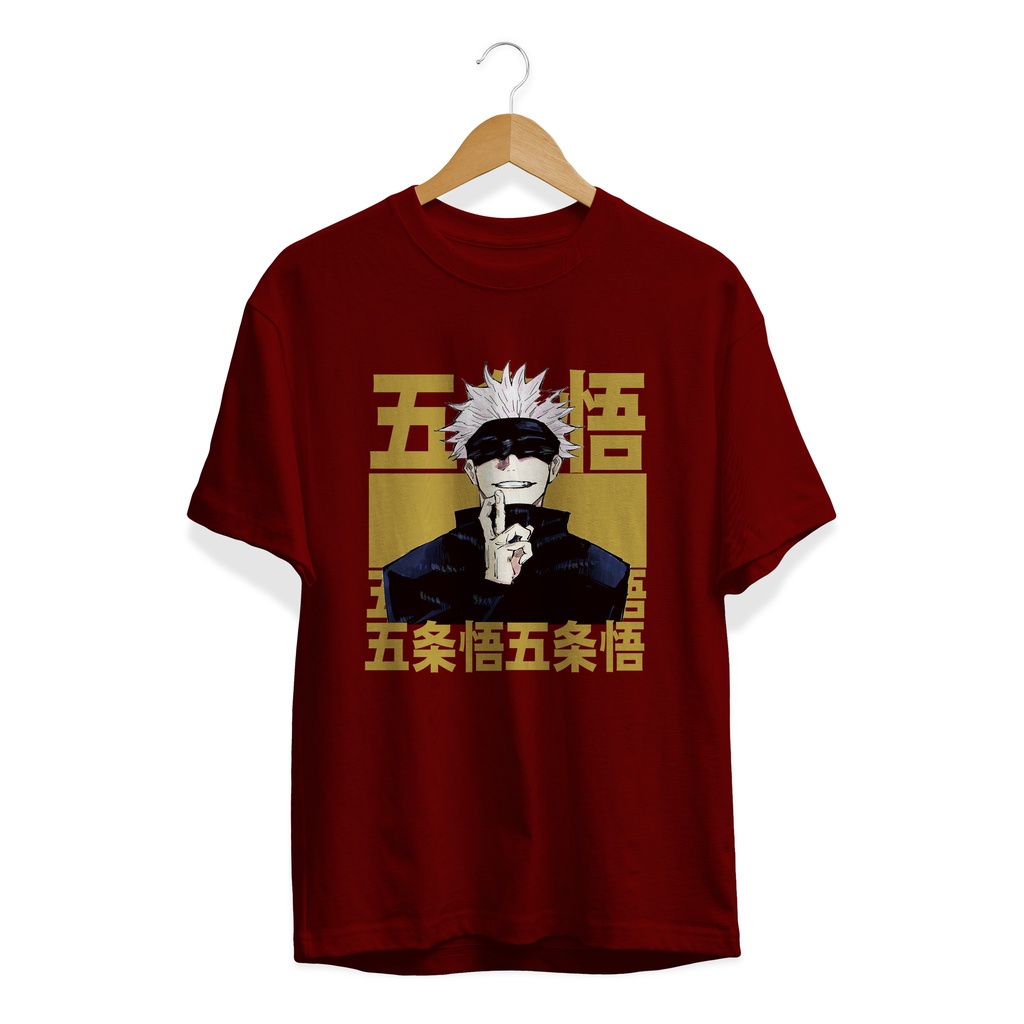 NEW KAOS T-SHIRT JUJUTSU KAISEN SERIES ANIME GOJO SATORU GOLD PLASTISOL PREMIUM