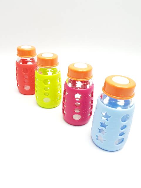 Botol Asi 150ml Kaca +   Pengaman Botol Silicone Cover Y1 / botol kaca orange dengan pengaman botol anti pecah silicone