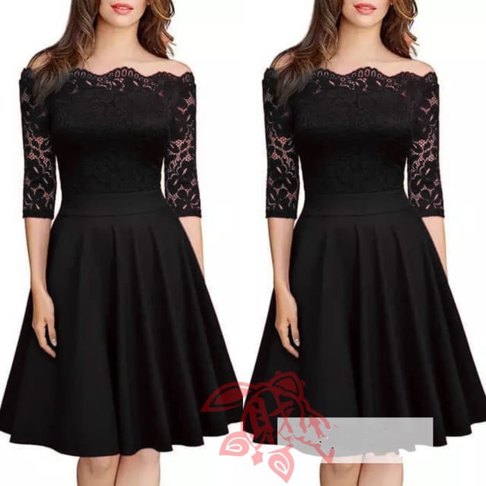 DRESS BROKAT KOREA MINI DRESS HARUKA HITAM  Terusan