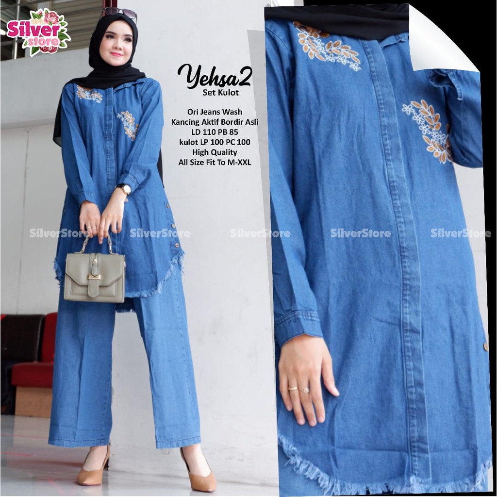 Yehsa #2 Set Kulot Setelan Baju Wanita Kulot dan Celana Kulot Jeans Fit M to XXL Setelan Outfit OOTD