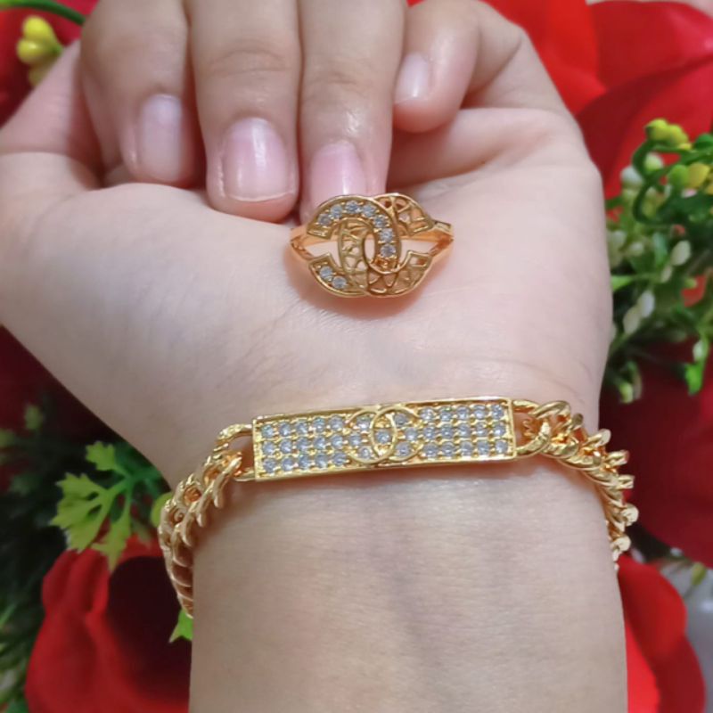 set perhiasan dewasa gelang dan cincin chenle