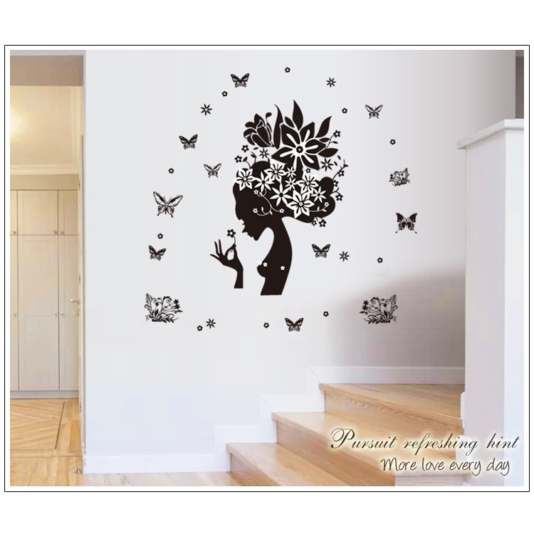 RELIZA WALL STICKER SILUET PERI HITAM PRINCESS RATU BUTTERFLY BLACK STIKER DINDING AY7184