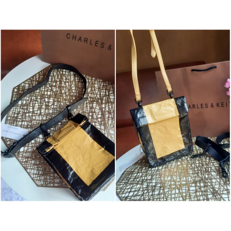 Charles Keith Pocket Phone Yellow Tas HP CNK 2in1 Slingbag Waistbag Double Strap