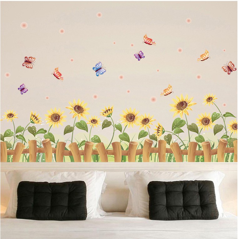 RELIZA WALL STICKER PAGAR BUNGA MATAHARI SUN FLOWERS STIKER DINDING XL7178