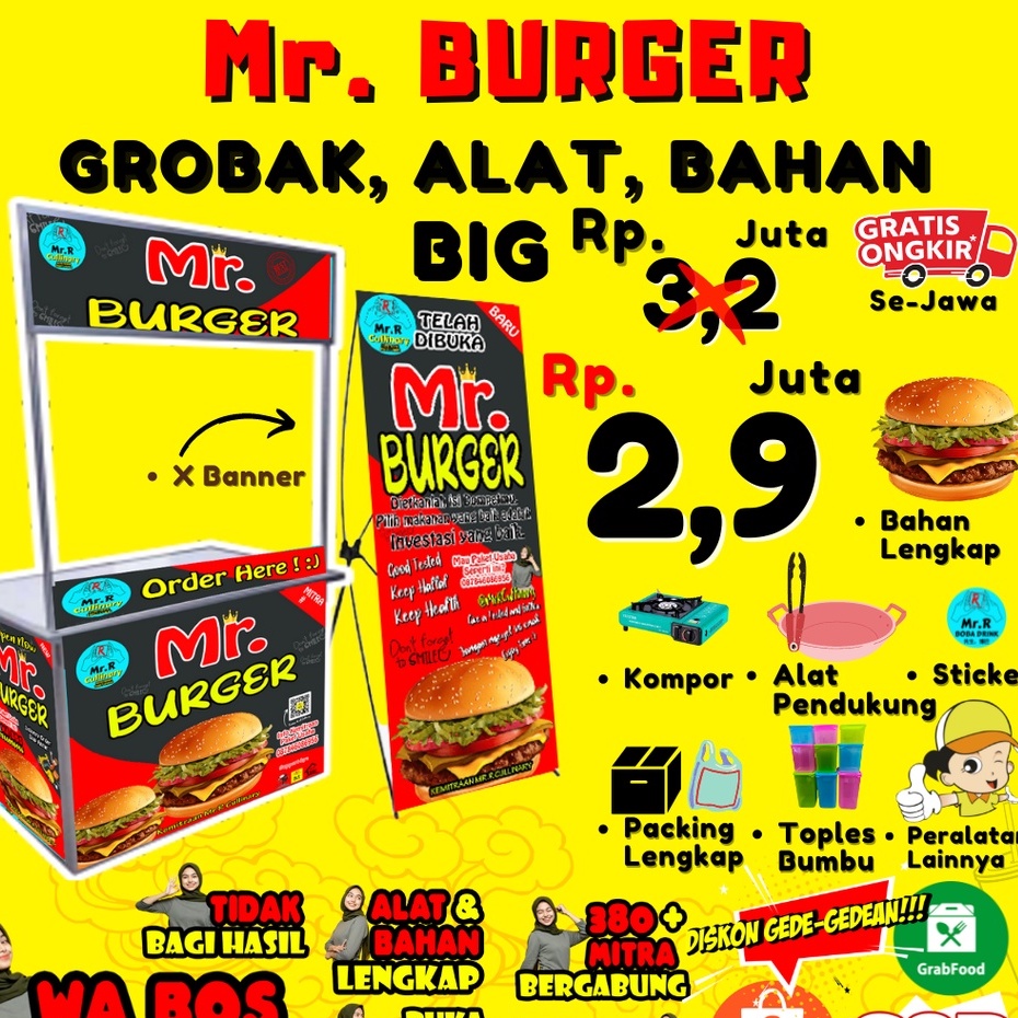 

Mr.BURGER NEW|| MR.R CULLINARY (FRANCHAISE,PAKET USAHA,KEMITRAAN) GROBAK/BOOTH PORTABLE,ALAT LENGKAP, DAN BAHAN BAKU UTAMA