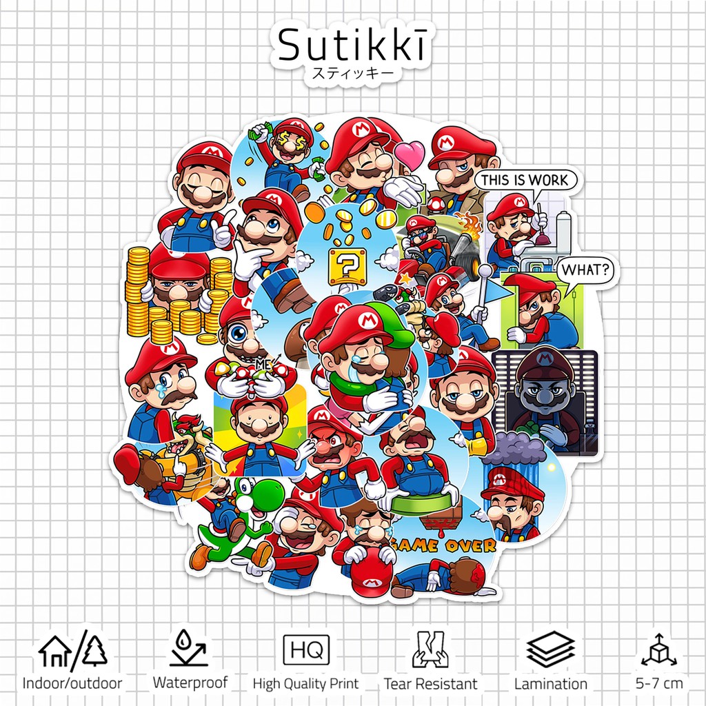 Sutikki | Sticker Pack Mario Mood Die Cut Stiker Laptop Aestethic | Super Mario Bros Nintendo Game