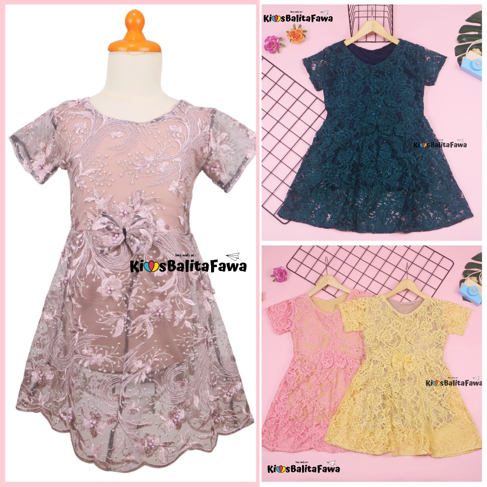 Dress Icha Brukat uk 4-5 Tahun / Dres Brokat Anak Perempuan Gaun Brukat Pesta Baju Import Baby Cewek