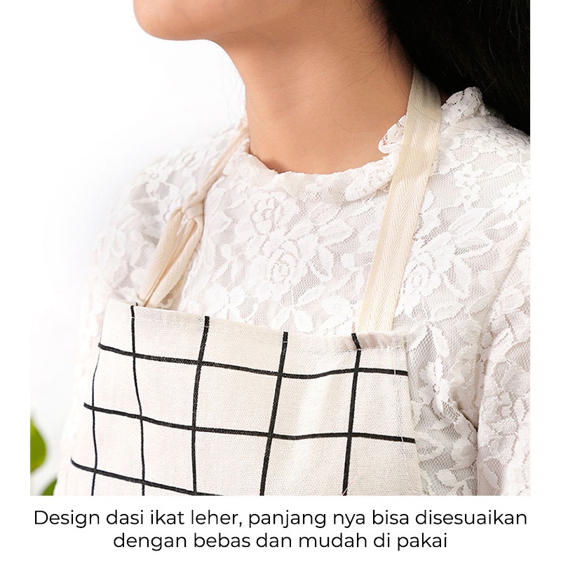 Celemek Masak Apron Chef Motif Kotak Kotak Bahan Katun Pelindung Kotoran Style Pria Wanita MX1057