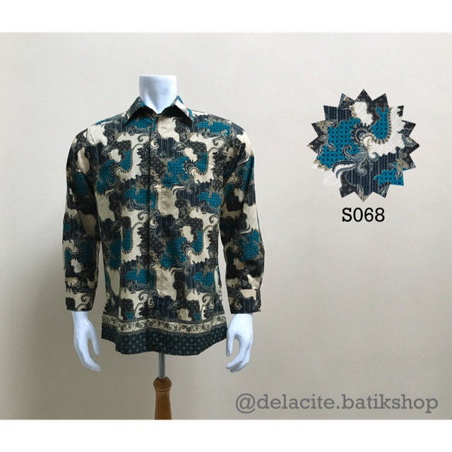 Batik Shirt Modern Pria Satin (Tosca Teal Hijau Beige)