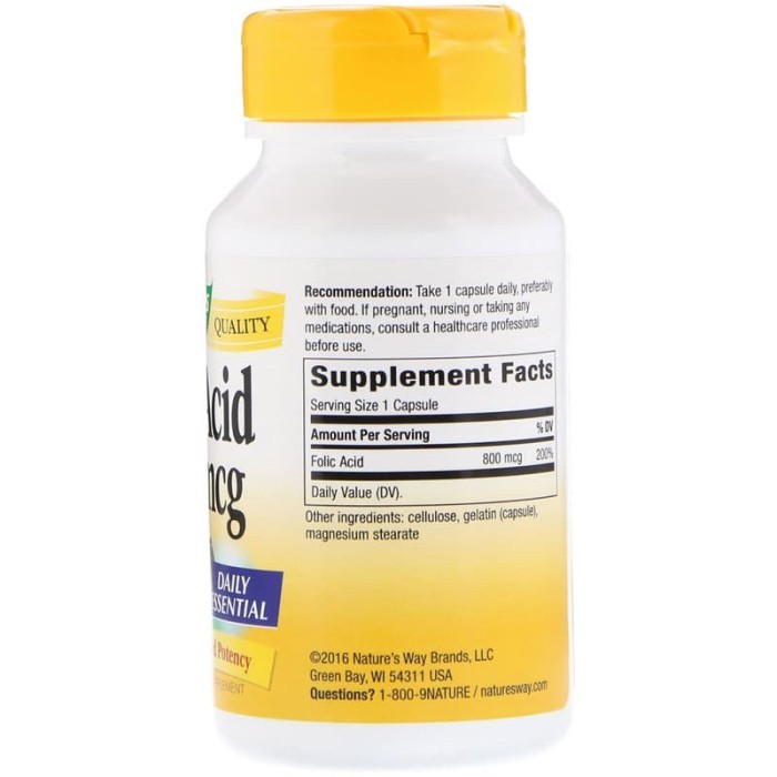 Nature Way Folic Acid 800 mcg 100 Cap Nature Way Folic Acid ORI USA