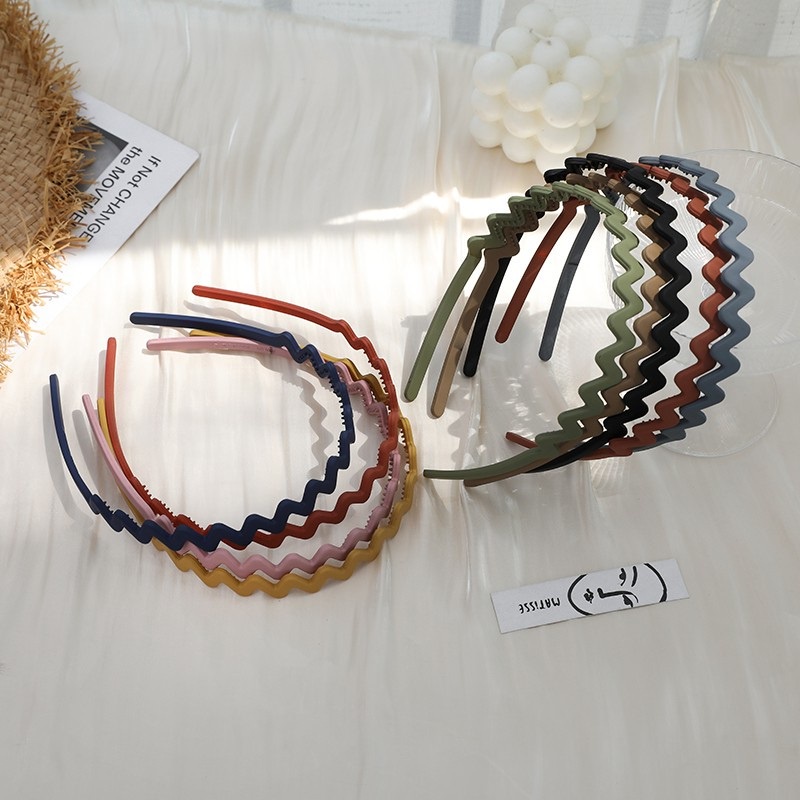 Bando rambut ulang tahun wanita cewek anak dewasa korea kekinian gelombang zig zag polos elastis estetik aesthetic lucu cute cantik