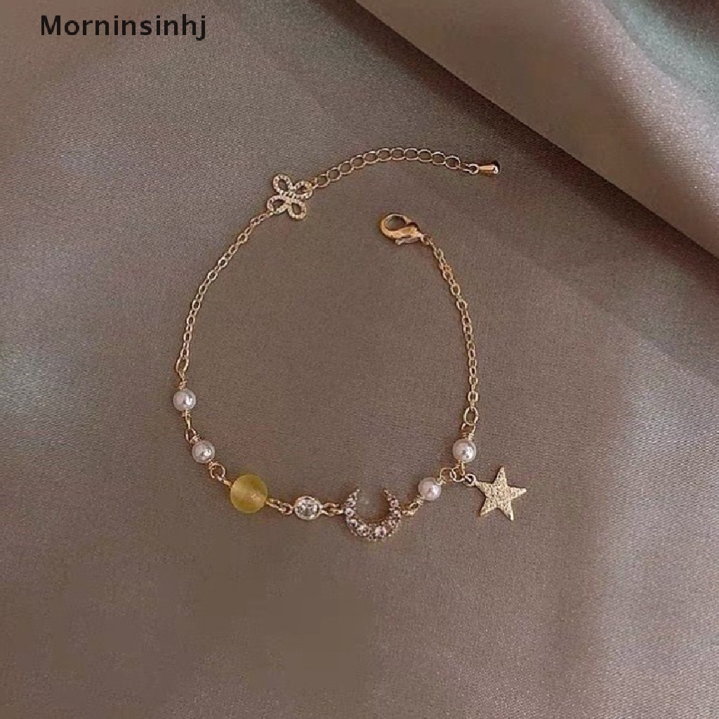 Gelang Liontin Mutiara Bulan Bintang Bahan Alloy Untuk Hadiah Anak Perempuan