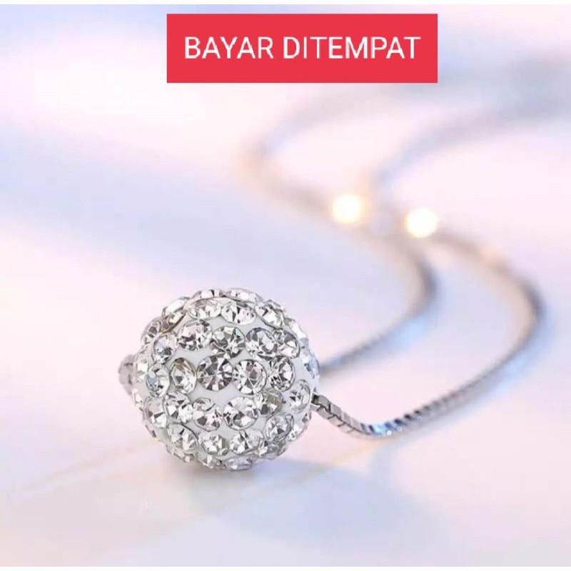 [BAYAR DITEMPAT] KALUNG Titanium liontin BOLA BERLIAN CRISTAL PERHIASAN WANITA