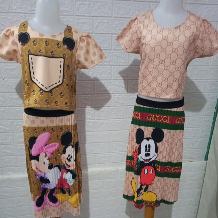 BAJU SETELAN ROK PLISKET IMPORT ANAK  PEREMPUAN MODEL KOREA