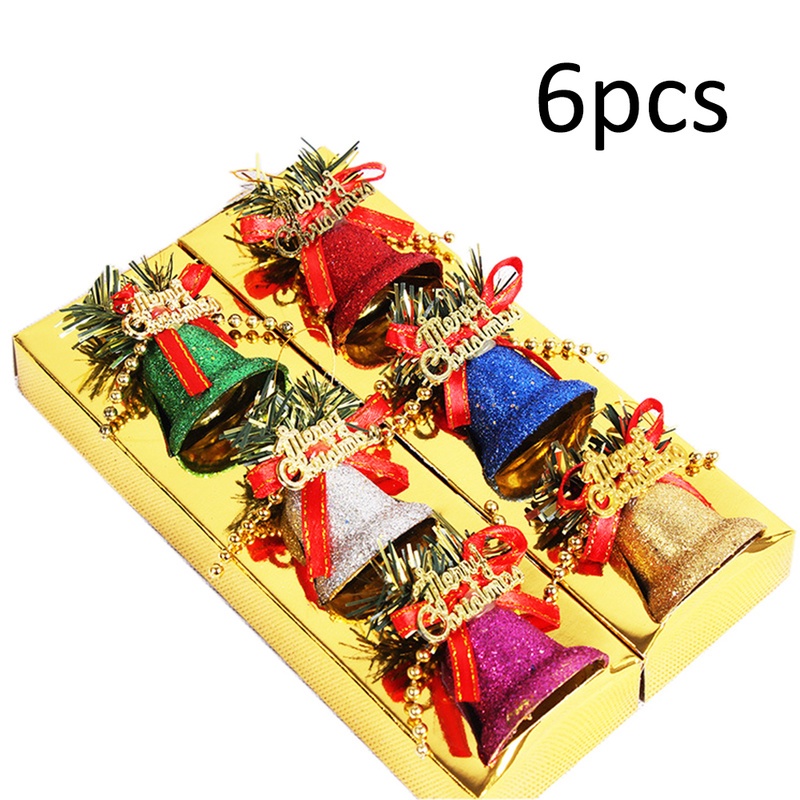 6Pcs Christmas Colorful Glitter Jingle Bell Hanging Pendant for Party,Wall, Fireplace, Gardens，Xmas Tree