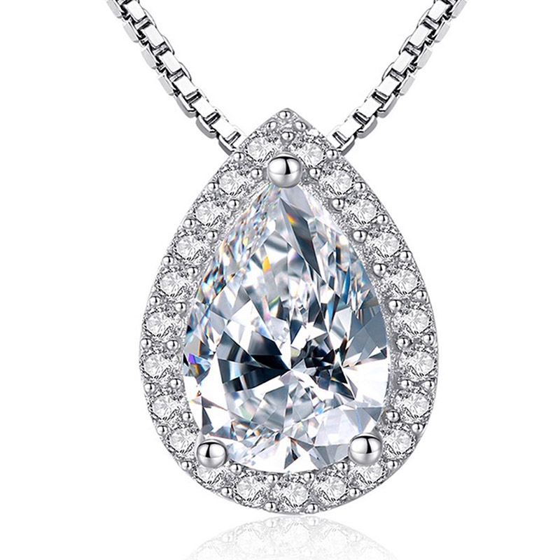 S925 Pure Silver Droplet Pear-Shaped Necklace Pendant White Gold Drop Shaped Necklace&amp; Pendants