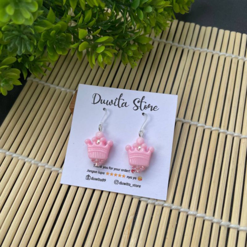 HANDMADE ANTING ANAK/DEWASA ANTING KAIT PLASTIK MOTIF MAHKOTA