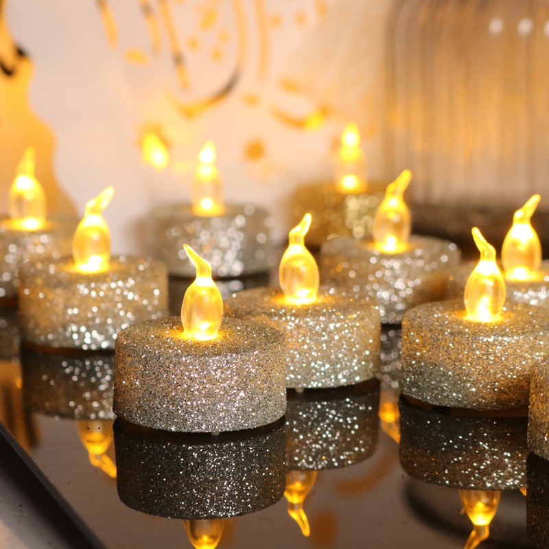 Romantic Glitter Gold Silver Powder LED Flameless Candles Lights / Battery Operated LED Tea Light / Home Christmas Party Decor