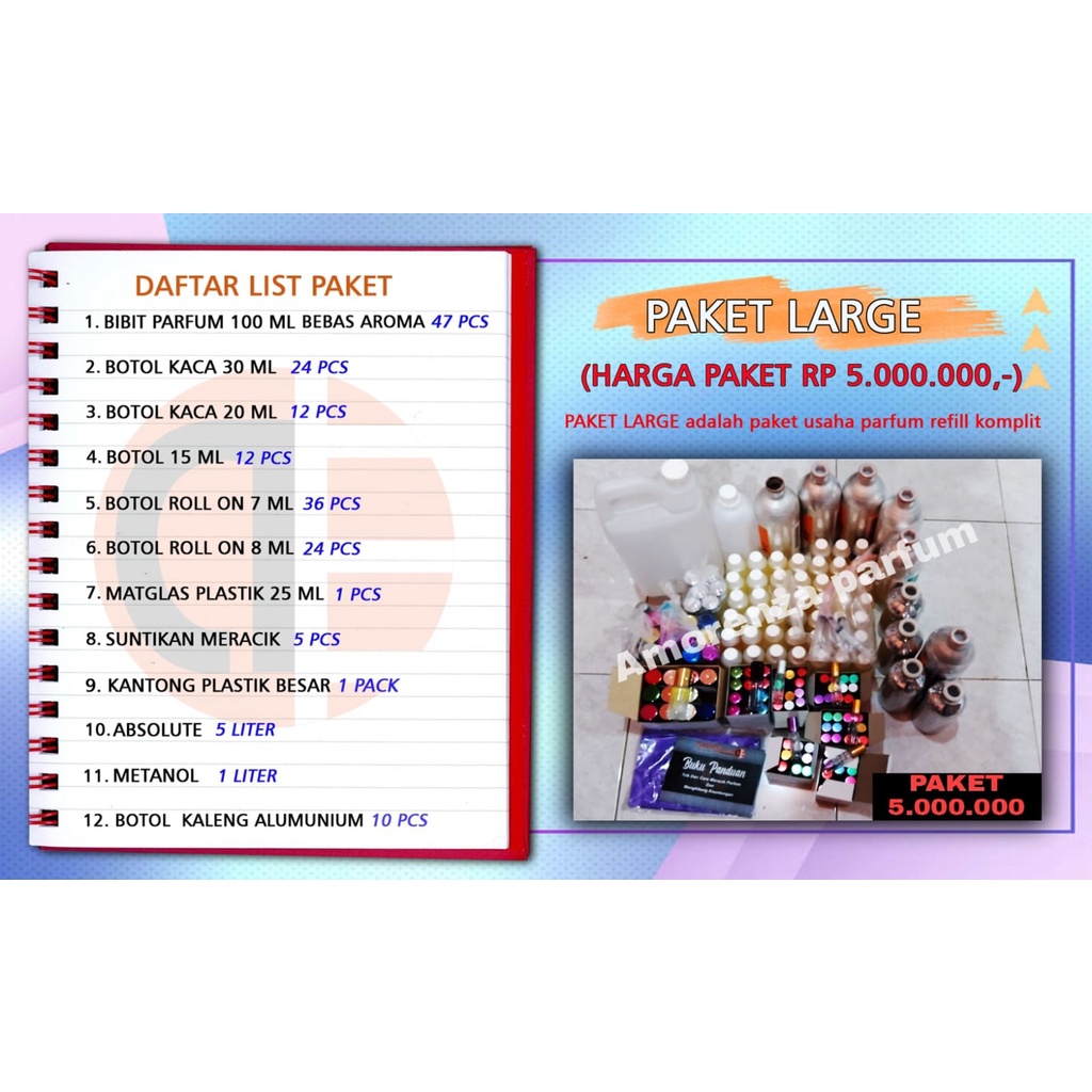 PAKET LARGE - PAKET USAHA PARFUM LENGKAP DENGAN BIBIT PARFUM 100 ML 47 PCS