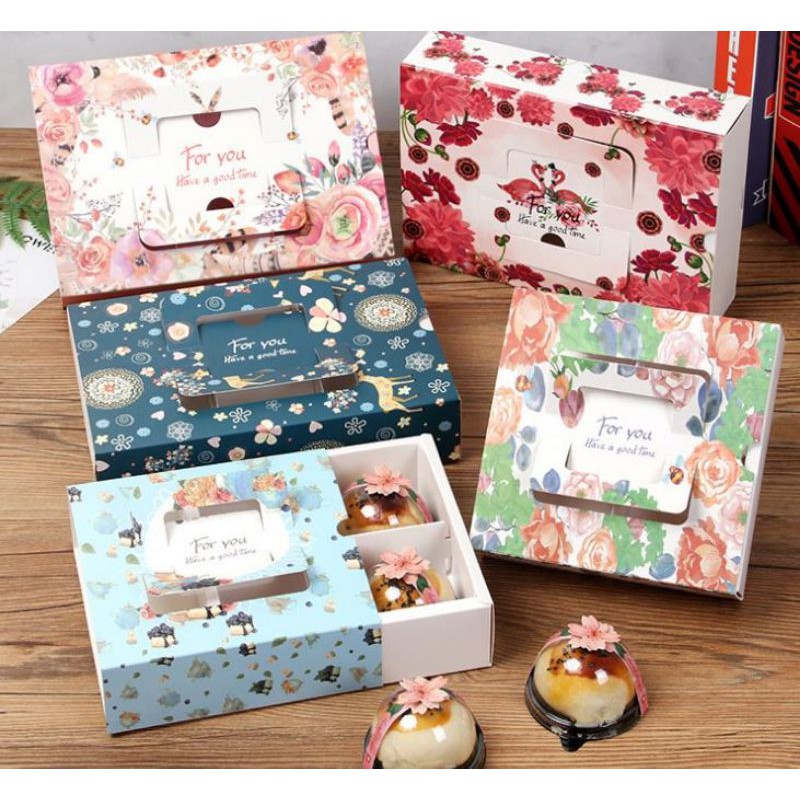 (KK6) Kotak Kue Motif Bunga Sekat 6/Dus Bingkisan Box Kue Cookie Nastar Mooncake