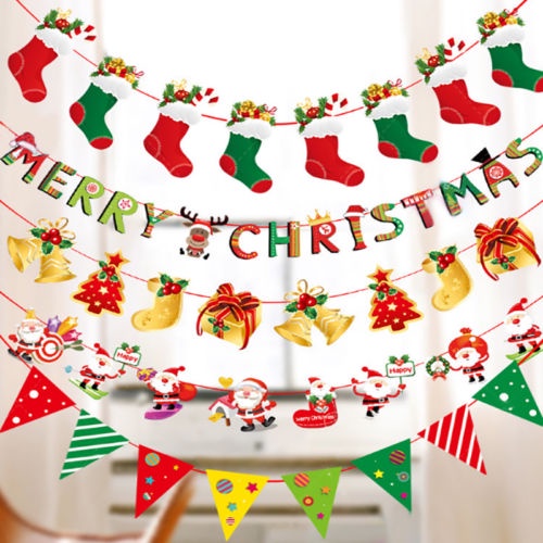 [Christmas Products] Paper Christmas Banners flags Hanging Bunting Garland