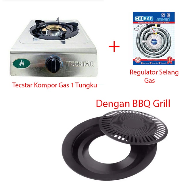 Paket Alat Masak Kompor Gas 2 Tungku Dengan Regulator Selang Gas+BBQ Grill