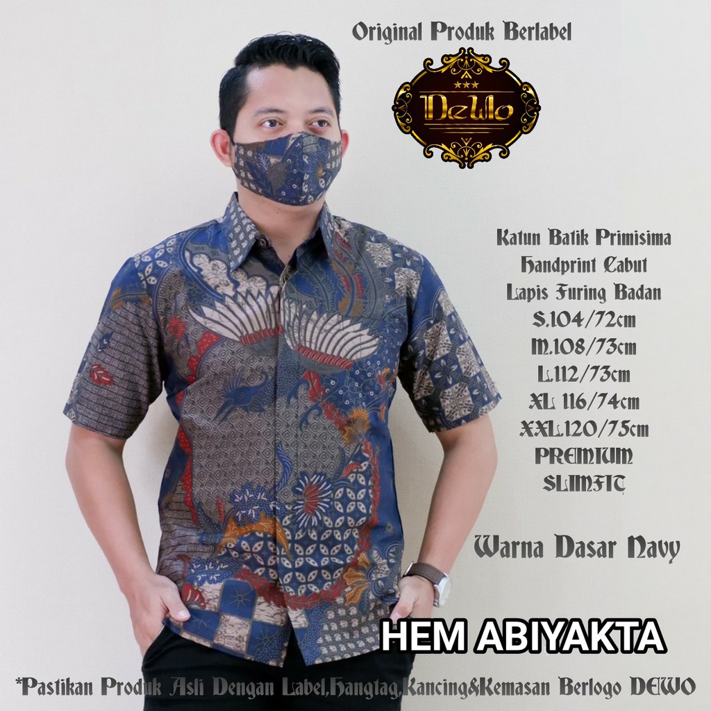 ABIYAKTA Atasan Baju Kemeja Batik Pria PREMIUM Lengan Pendek Katun Halus FULL FURING Dewo