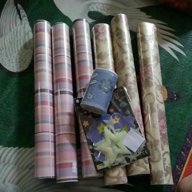 S017ls Wallpaper Sticker Ku Garis Pink 45cm X9-10m Wallpaper Dinding