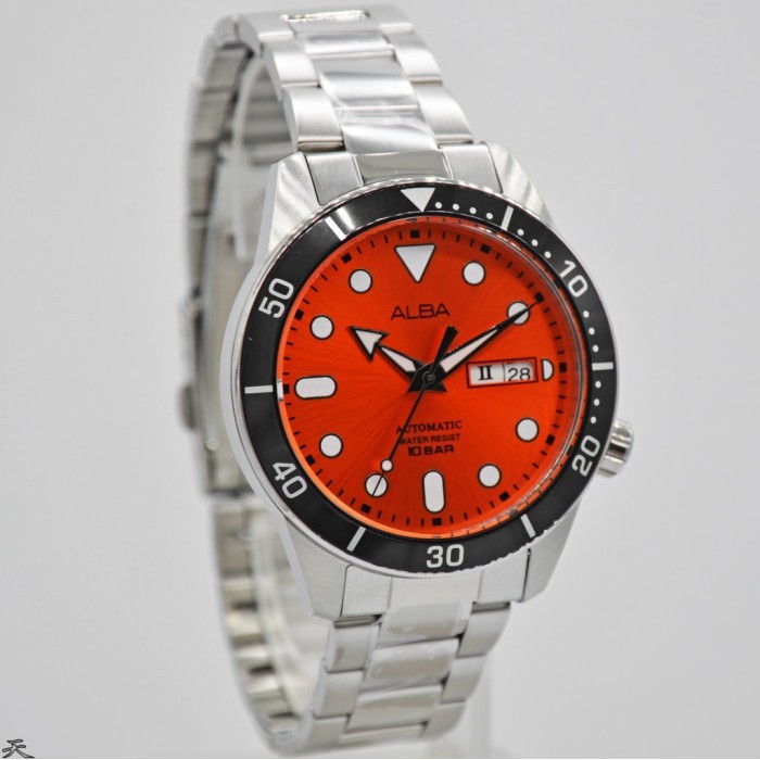 Jam Tangan Pria Alba Original AL4163X1 Orange Dial Automatic AL4163