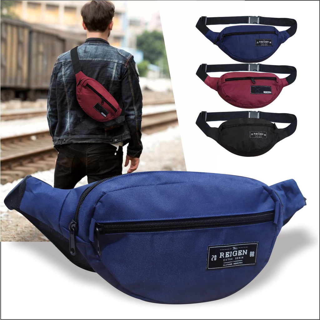 P8816 - Tas Selempang Pria Waistbag Bisa Untuk Tas Pinggang Model Oval Polos