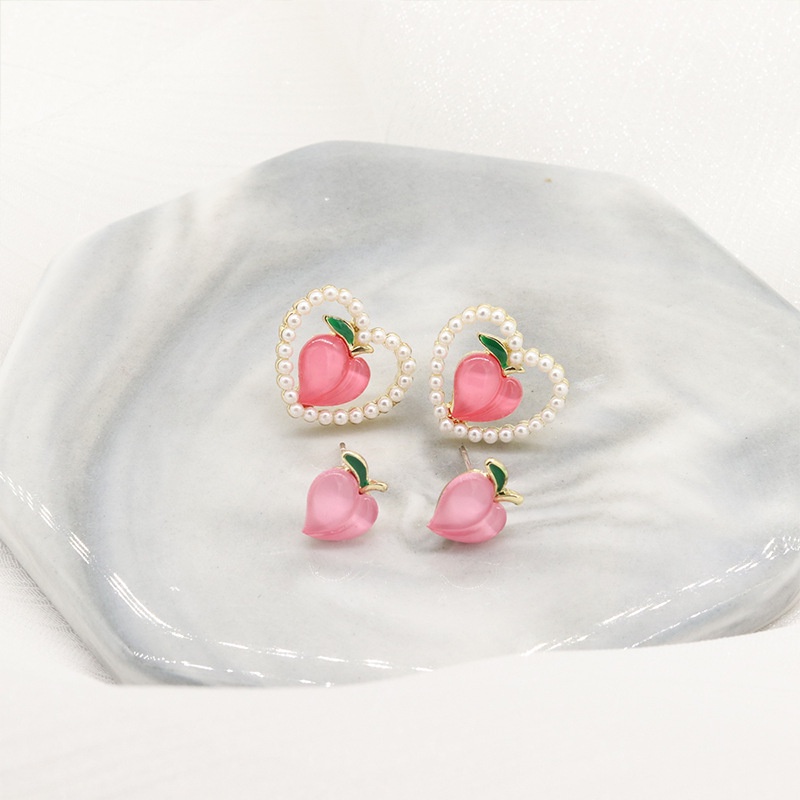 Anting Stud Desain Mutiara Peach Warna Pink