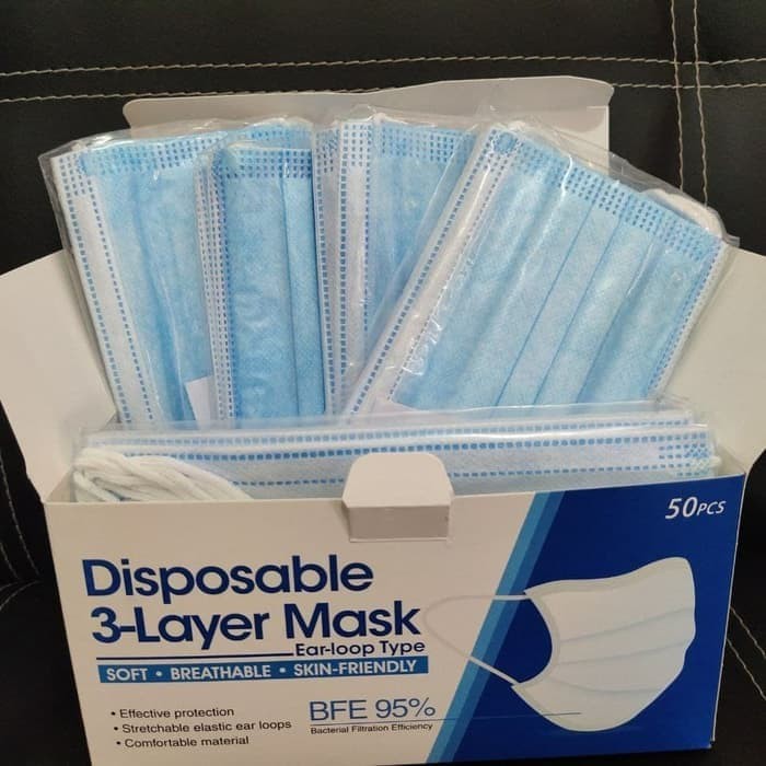 Masker Earloops 3 Ply Isi 50 Pcs Box Masker Uncare Disposible Facemask Masker isi 50