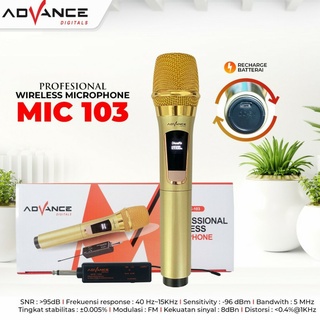 Mic Wireless Advance 102 103 104 microphone Single Advance Mic102  mic103 Mic104 (bahan Besi / metal) Mic Nirkabel Portable / mic kabel 884 mix karaoke / mic bisa di charge