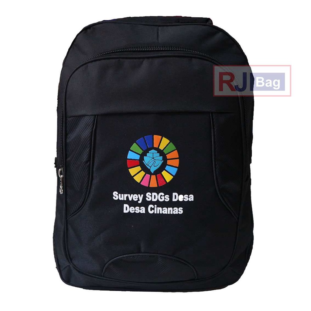 Grosir Tas Murah Backpack Pria Hitam Kerja Sablon SDGS Desa Cinanas 2021 Ransel Custom Free Raincover Paket Grosir