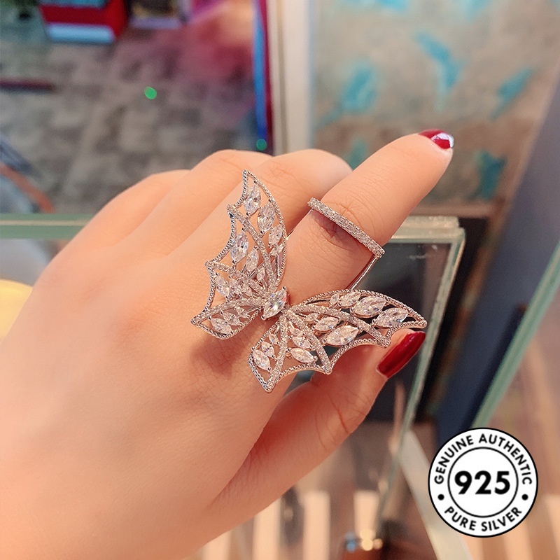 Cincin Desain Kupu-Kupu Bahan S925 Silver Gaya Elegan Untuk Wanita