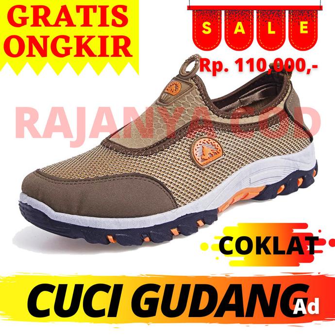 SEPATU GUNUNG PRIA / SEPATU HIKING CAMEL / HIKING SHOES SLIP ON CAMEL