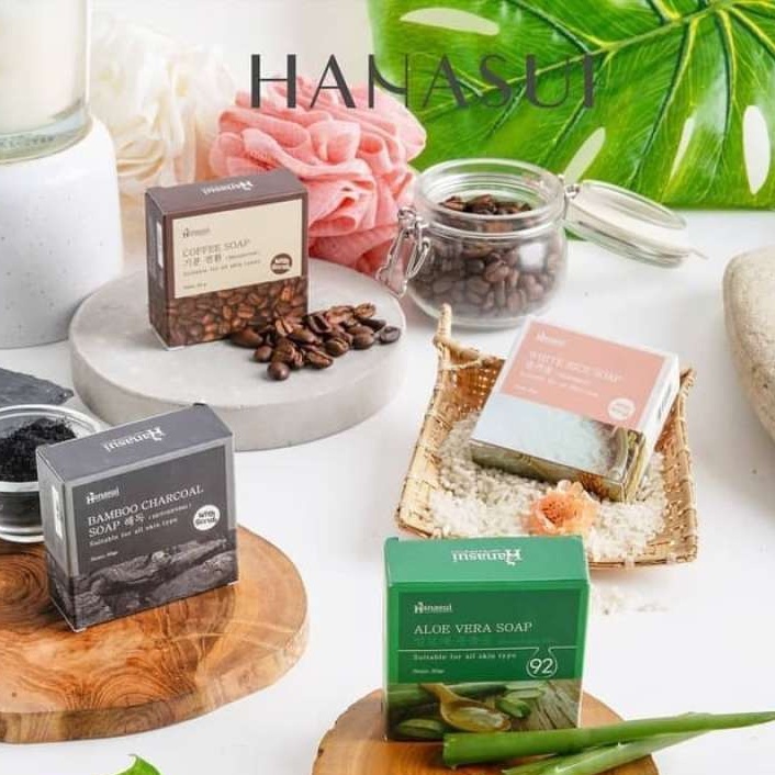 HANASUI Coffee Soap - White Rice - Bamboo Charcoal - Aloe Vera 60g | sabun scrub hanasui