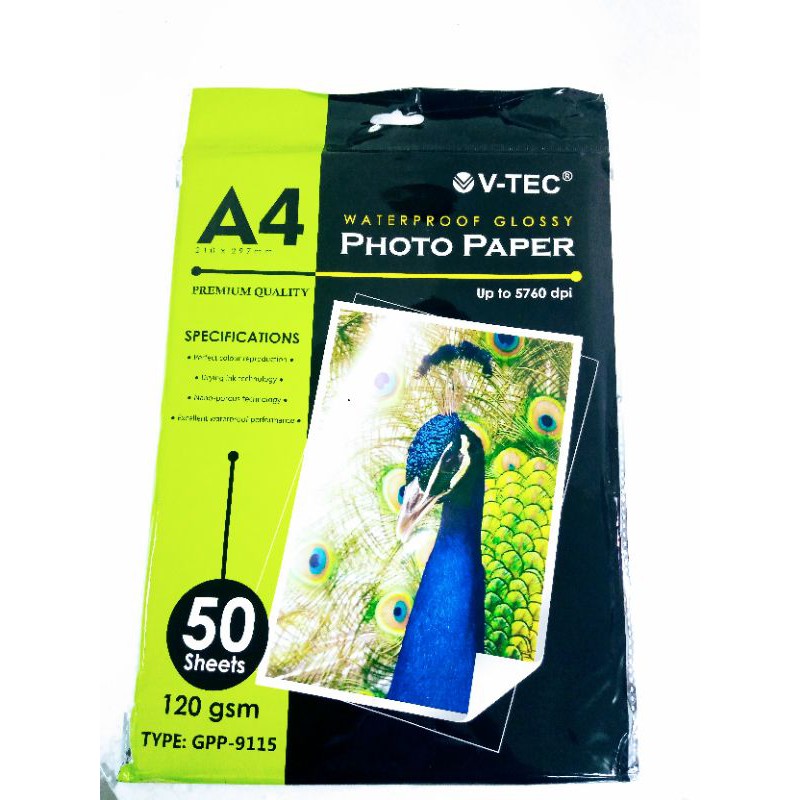 

Waterproof Glossy Photo Paper 120 gsm GPP 9115 V-tec