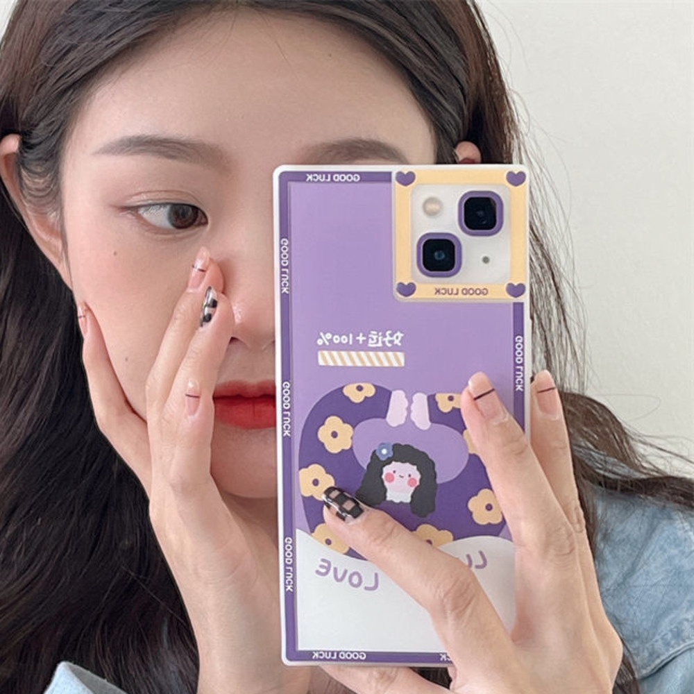 Case Motif Print Hati Warna Ungu Untuk IPhone 12 13 11 Pro Max X Xs Max Xr 7 8 Plus