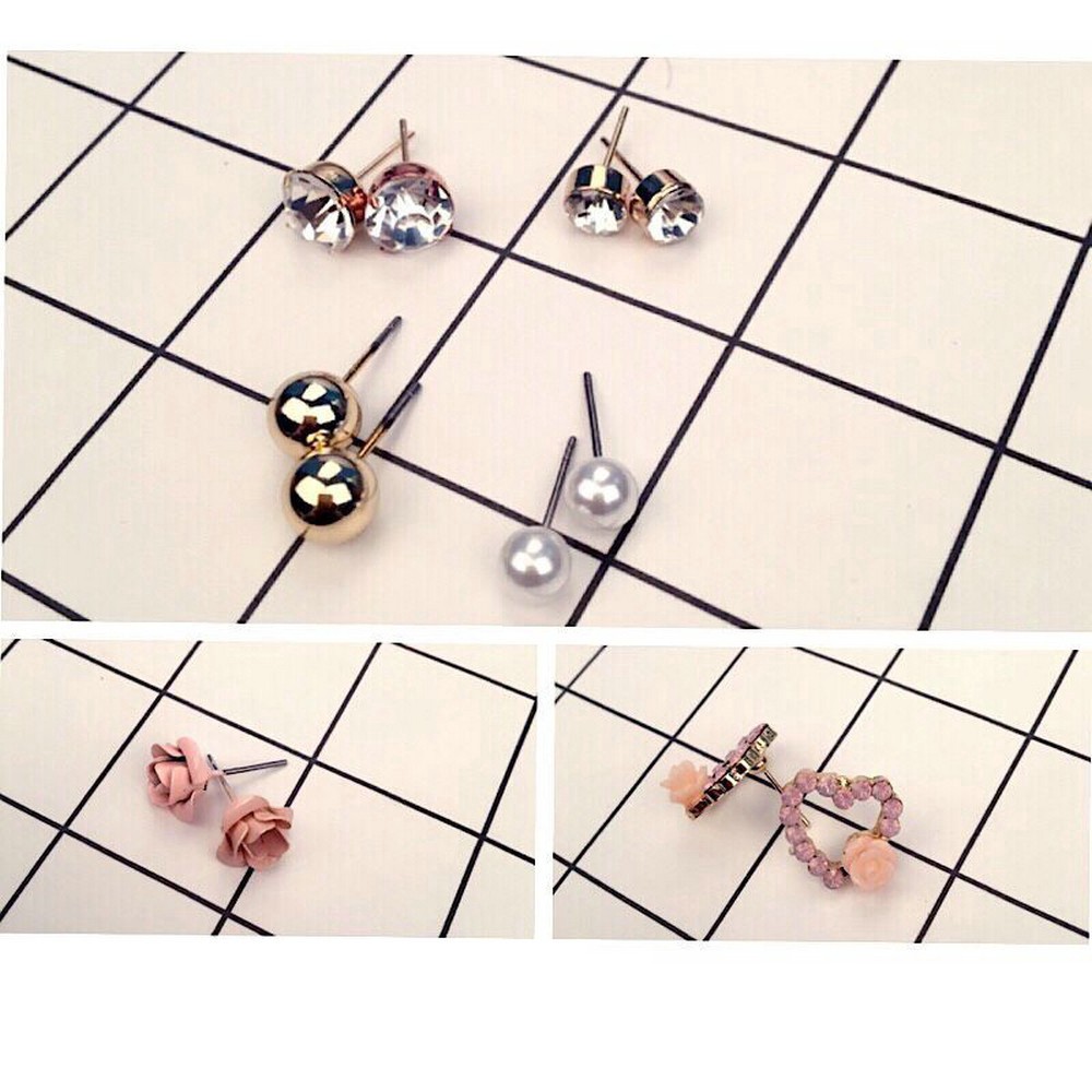 ANTING CUTIE 9 Pasang Anting Tusuk Mutiara Model Kelopak Bunga Gaya Korea untuk Wanita