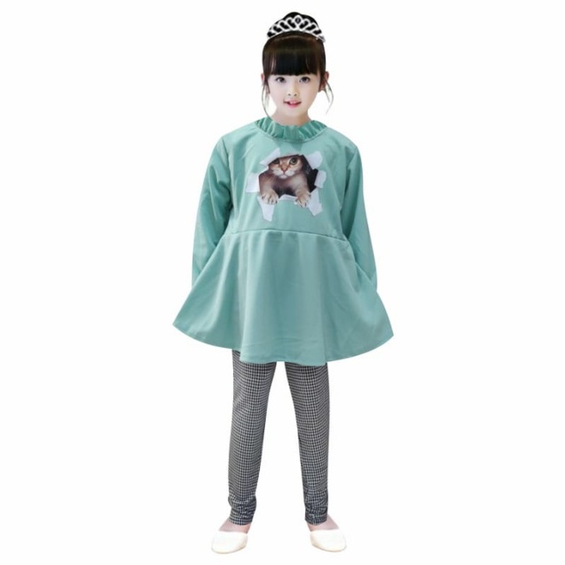 MOMOGI- SETELAN ANAK PEREMPUAN BABYDOLL/SETELAN SABLON DTF KUCING /Usia 5-10thn