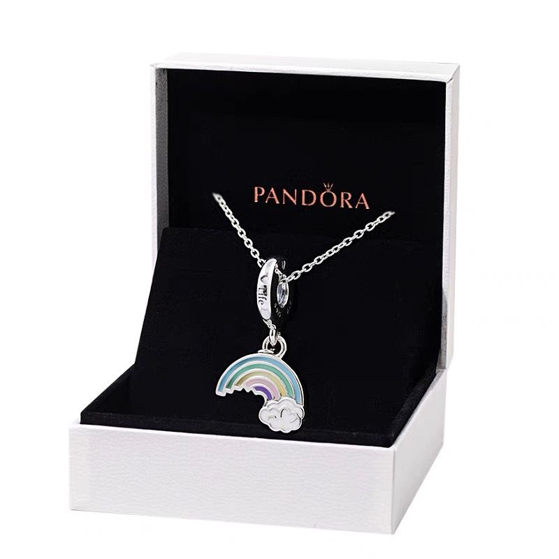 Pandora Kalung 925 Silver Dengan Liontin Bentuk Hati Warna Pelangi Untuk Wanita