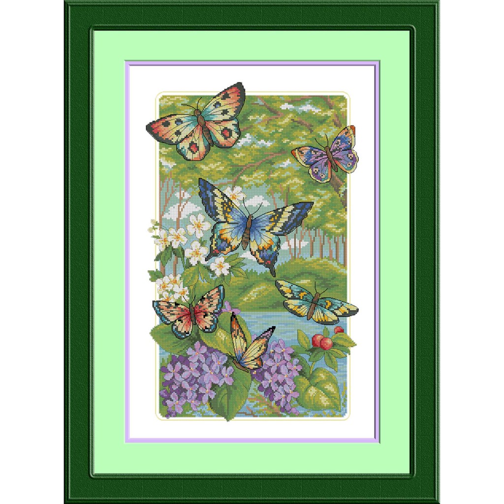 Paket kristik pola di kain 50418 kupu dan bunga